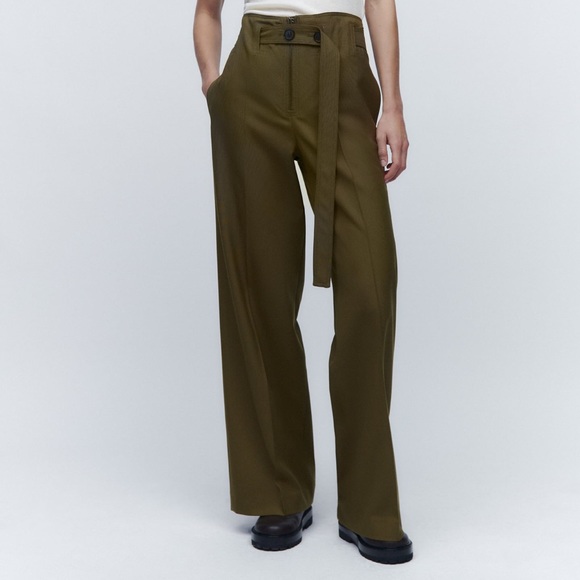 Zara BELTED WOOL BLEND PANTS - Picture 1 of 5